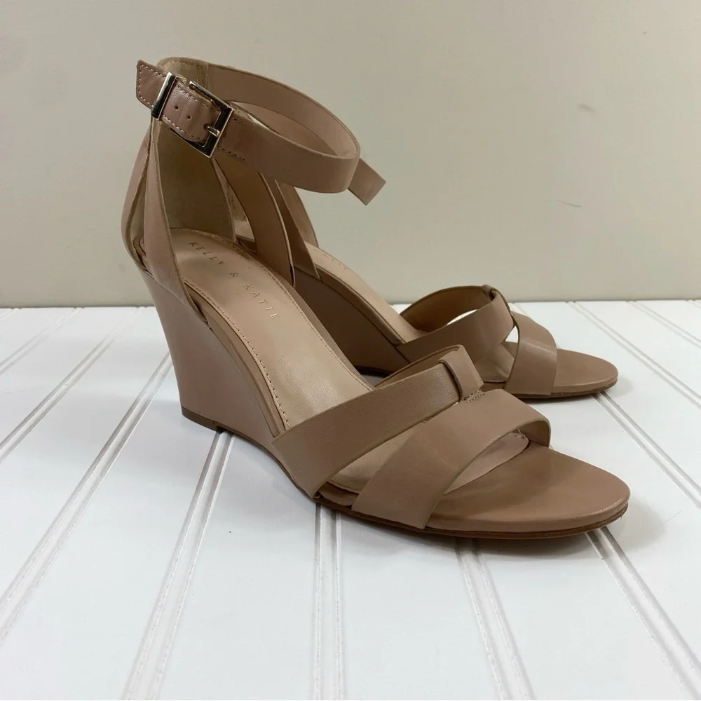 Kelly & Katie Women’s Brown Tan Buckle Ankle Wedge Heels Shoes‎ Sz 10M